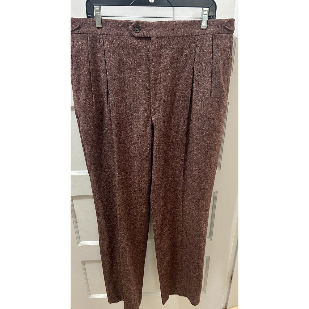 Vintage Paul Fredrick Pants Men 38X33 Maroon Wool Trouser Adjustable Pleated